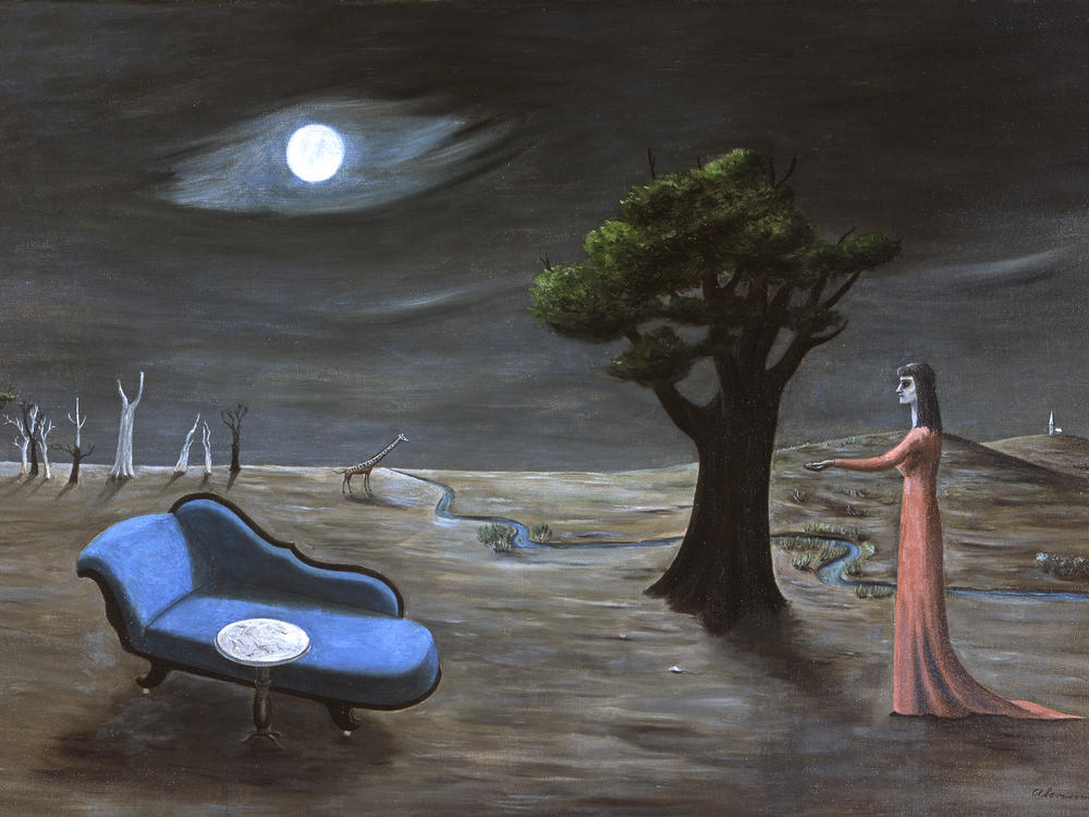 A 1951 oil painting by Gertrude Abercrombie entitled <em>Search for Rest</em>. Collection of Sandra and Bram Dijkstra.