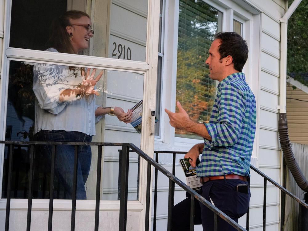 Democratic Delegate Schuyler VanValkenburg, door knocking for his race on Nov 2., represents the district sometimes referred to as a 