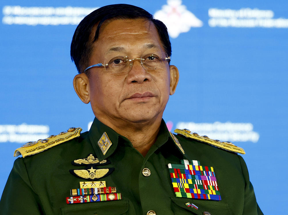Senior Gen. Min Aung Hlaing, commander in chief of Myanmar's armed forces and head of Myanmar's coup regime, attends the 9th Moscow Conference on International Security in Moscow in June.