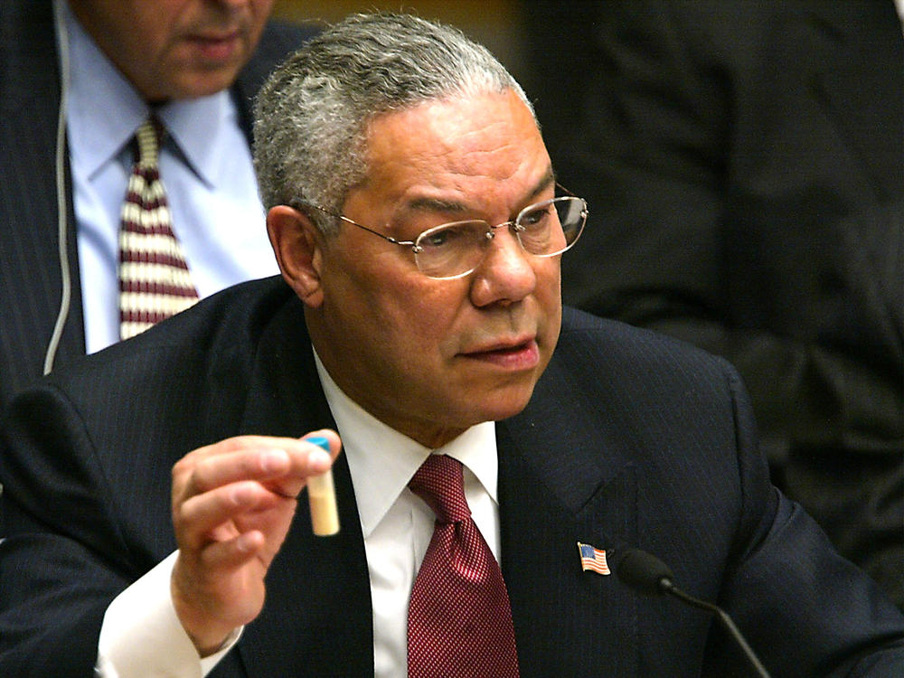 Secretary of State Colin Powell's presentation to the United Nations on Feb. 5, 2003 claimed that Iraq was holding stockpiles of weapons of mass destruction, which turned out not to exist.