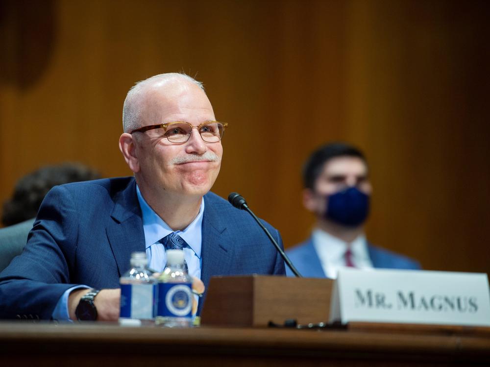 Chris Magnus testifies before the Senate Finance Committee on his nomination to be the next U.S. Customs and Border Protection commissioner, Tuesday, Oct. 19, on Capitol Hill in Washington, D.C.