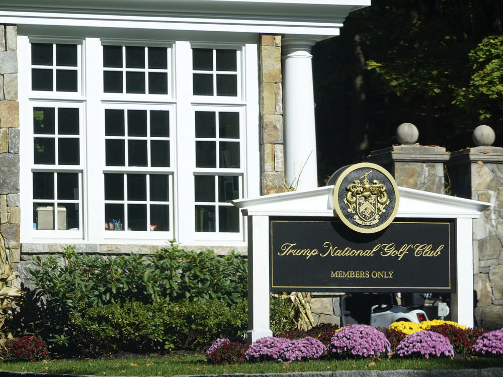 The entrance to Trump National Golf Club is seen in Briarcliff Manor, N.Y., on Wednesday. Former President Donald Trump's company is under criminal investigation by a district attorney in the New York City suburb into whether it misled officials to cut taxes for a golf course there.
