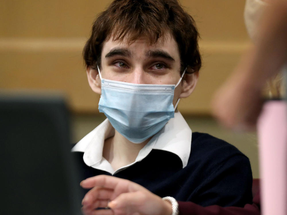 Nikolas Cruz pleaded guilty to 17 counts of murder in the Parkland school shootings on Wednesday. He's seen here sitting at the defense table in the Broward County Courthouse in Fort Lauderdale, Fla., on Oct. 6.