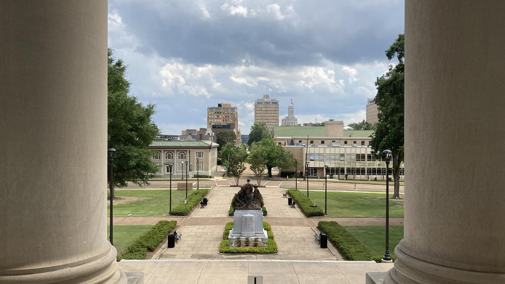 The Mississippi State Capitol building overlooks Downtown Jackson.