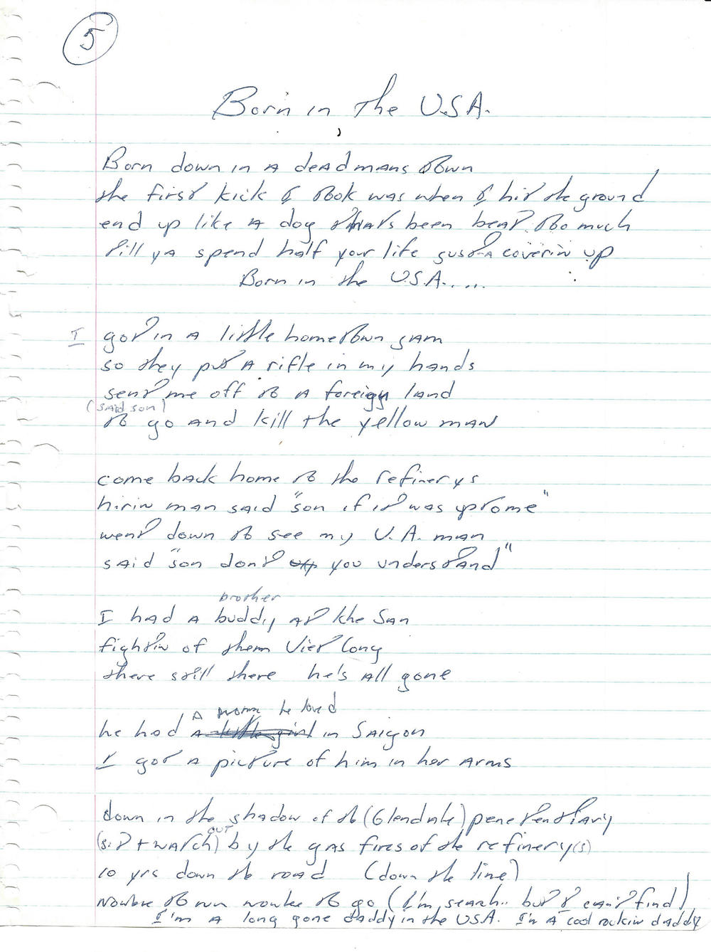 Handwritten lyrics to 