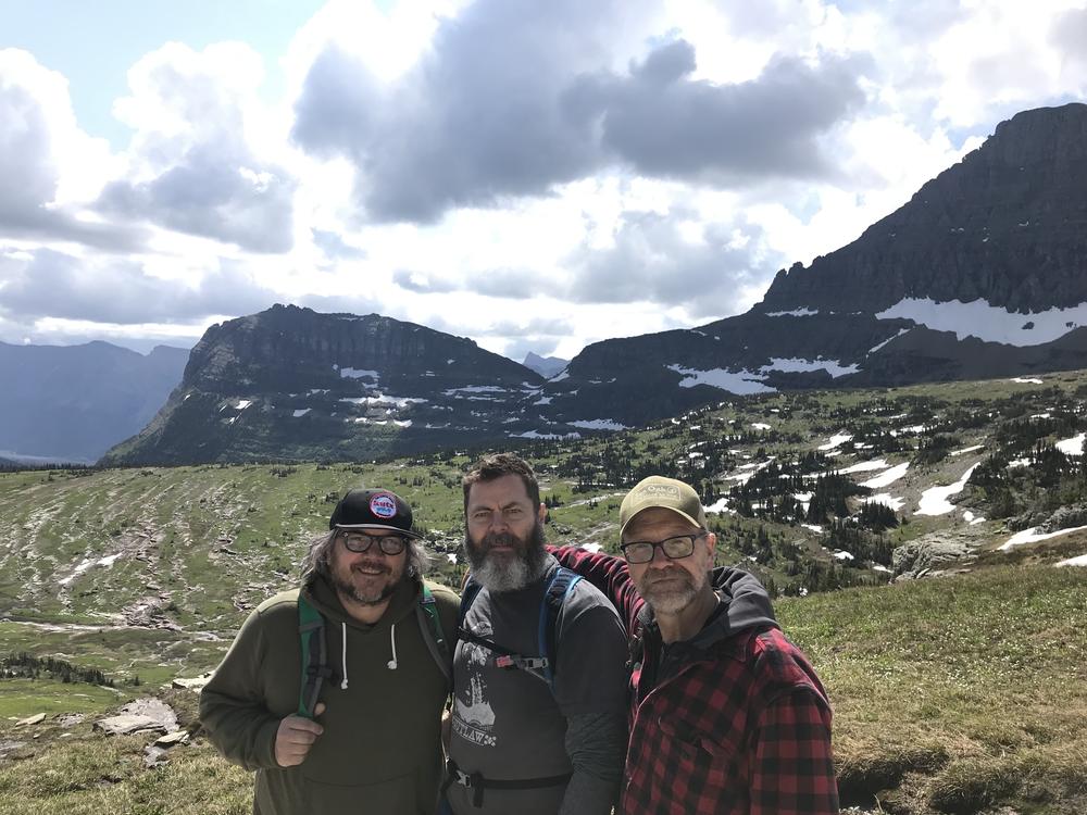 Jeff Tweedy, Nick Offerman and George Saunders at Glacier National Park.