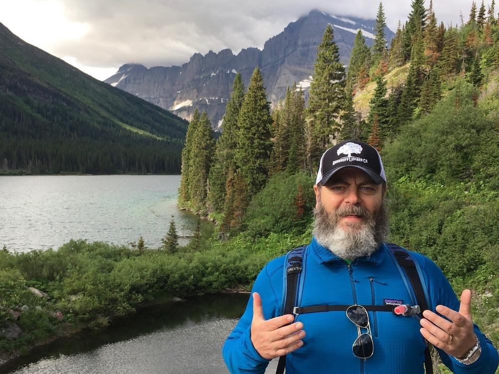 Nick Offerman's new book is an appreciation of the outdoors. It includes sections on hiking Glacier National Park in Montana.