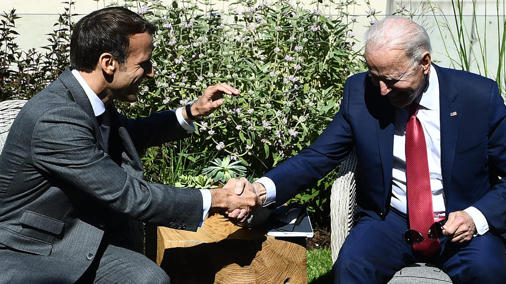 Biden and French President Emmanuel Macron had a chummy seaside chat during this summer's G-7 meeting.