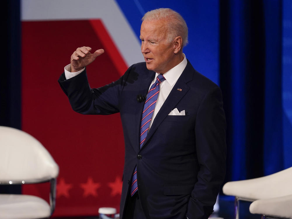 President Biden participates in a CNN town hall at the Baltimore Center Stage Pearlstone Theater, on Oct. 21. When asked whether the U.S. would protect Taiwan if China attacked, he said the U.S. has a 