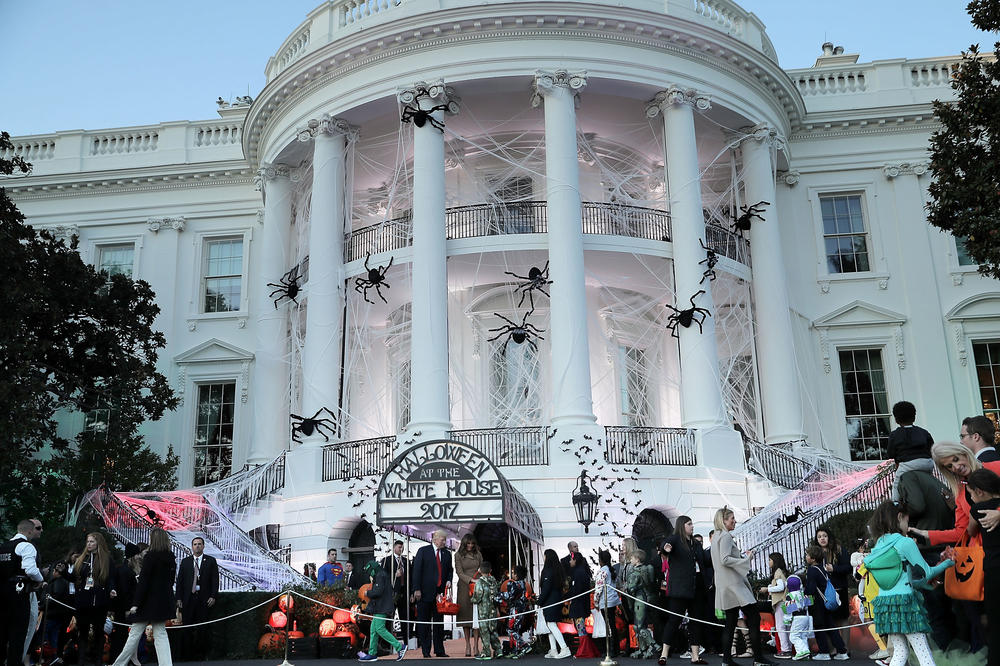 President Donald Trump and first lady Melania Trump host Halloween at the White House on the South Lawn on Oct. 30, 2017. The first couple gave cookies away to costumed trick-or-treaters.