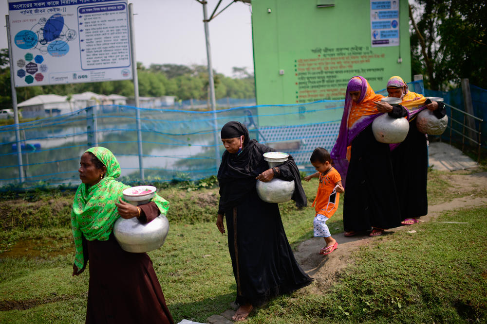 A desalination plant treats water so it'll be drinkable in this community in Bangladesh.