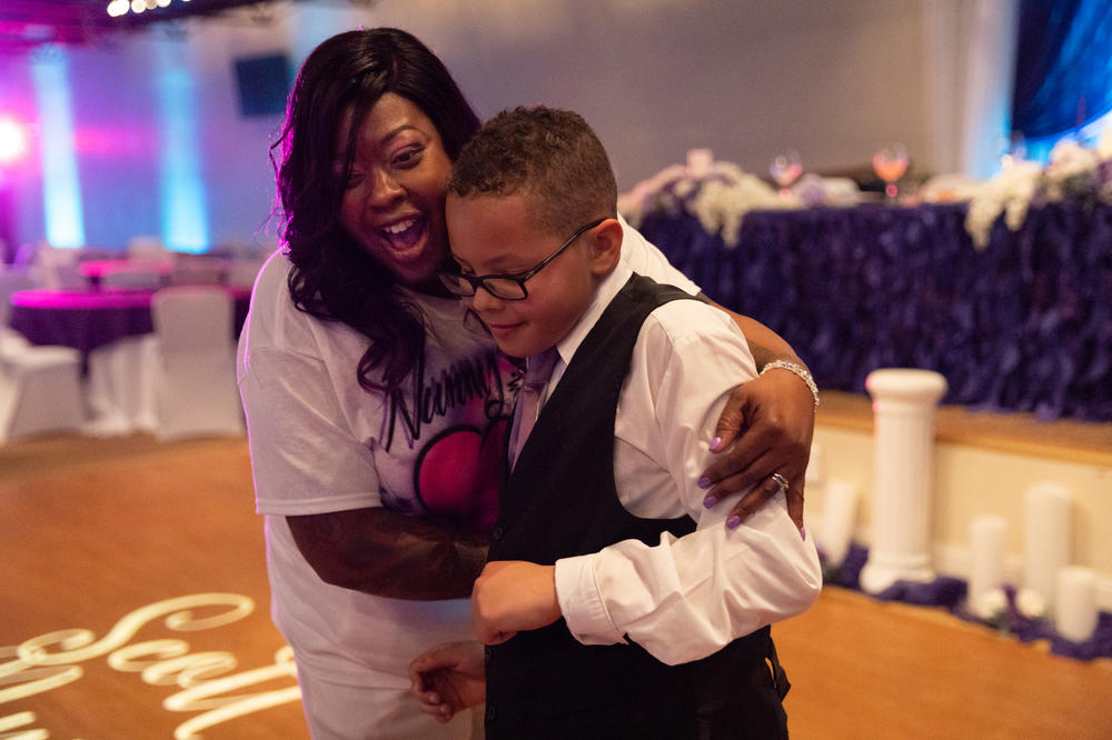 Nunny Reece hugs her son Ryan after renewing her vows. 