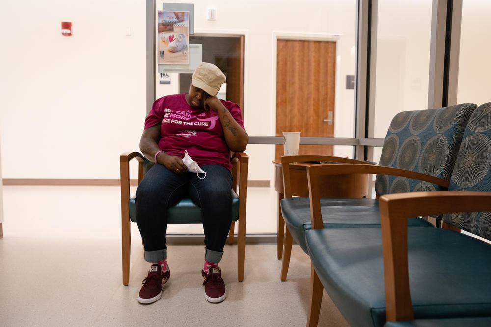 Nunny Reece waits to be seen at the UNC Hospitals Hillsborough Campus in Hillsborough, N.C. 