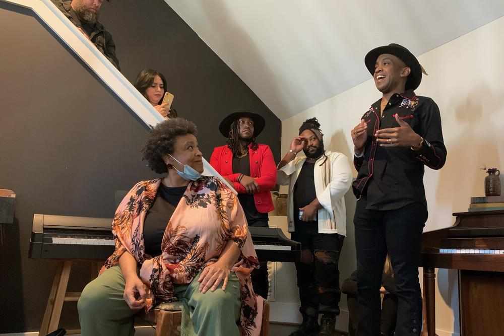 Marcus Dowling (standing at right) rented the house dubbed the Black Opry in an effort to recreate the kind of casual industry hangout sessions that often lead to networking and artistic breakthroughs, but for Black artists and activists who had been excluded from the industry.