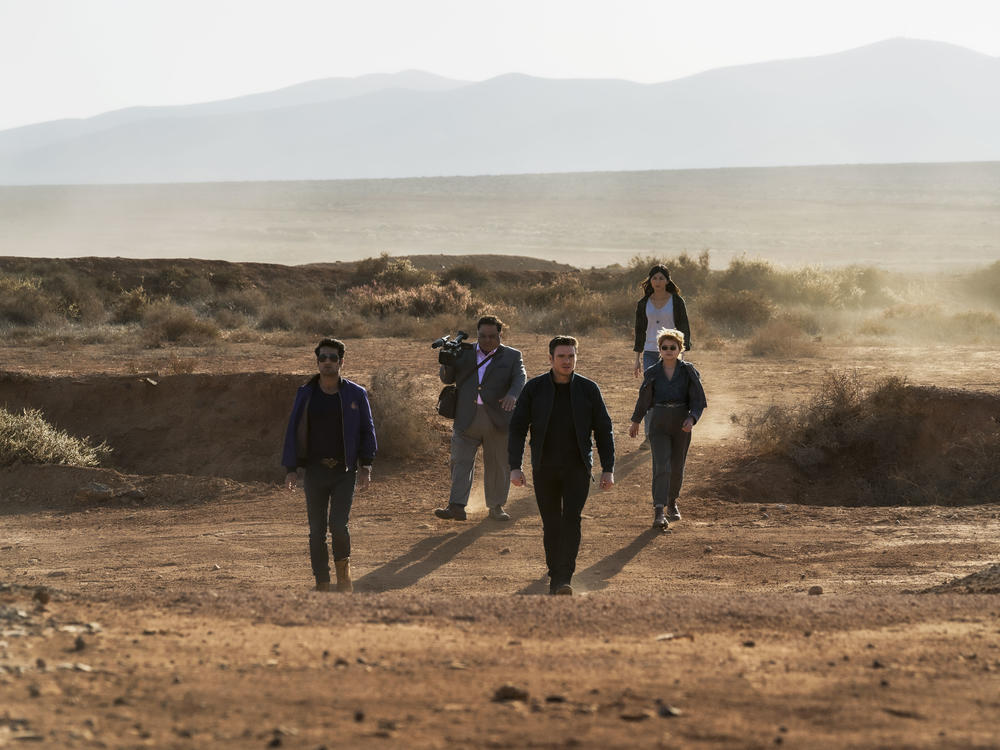 Kingo (Kumail Nanjiani), Karun (Harish Patel), Ikaris (Richard Madden), Sprite (Lia McHugh), and Sersi (Gemma Chan).