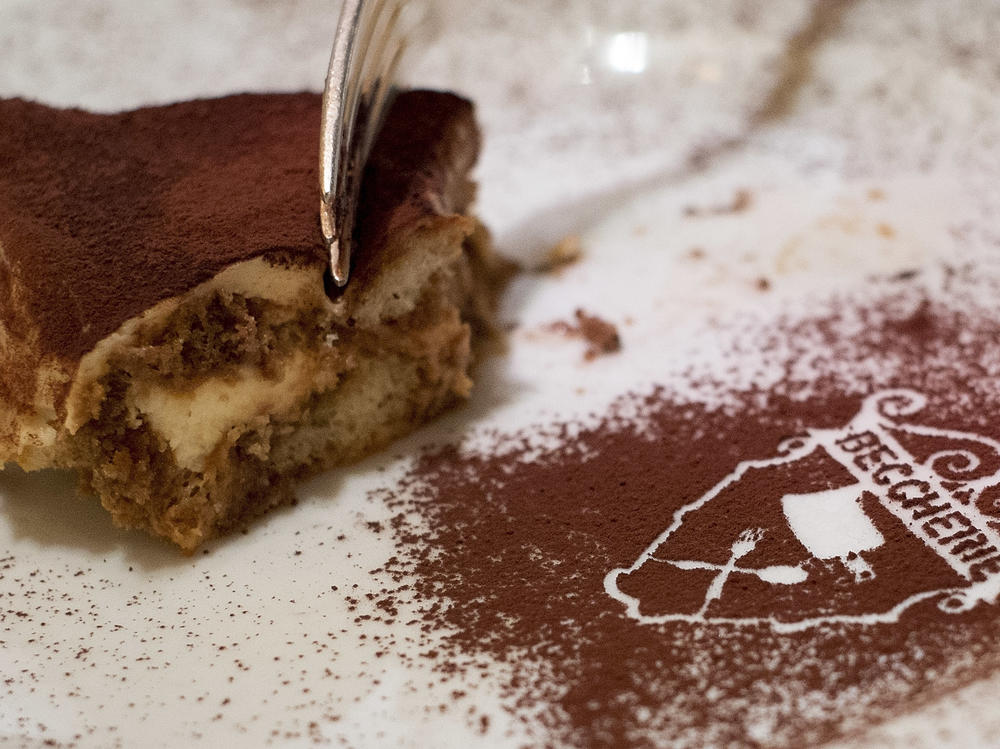 A slice of tiramisu at the restaurant Le Beccherie on August 24, 2013 in Treviso, Italy.