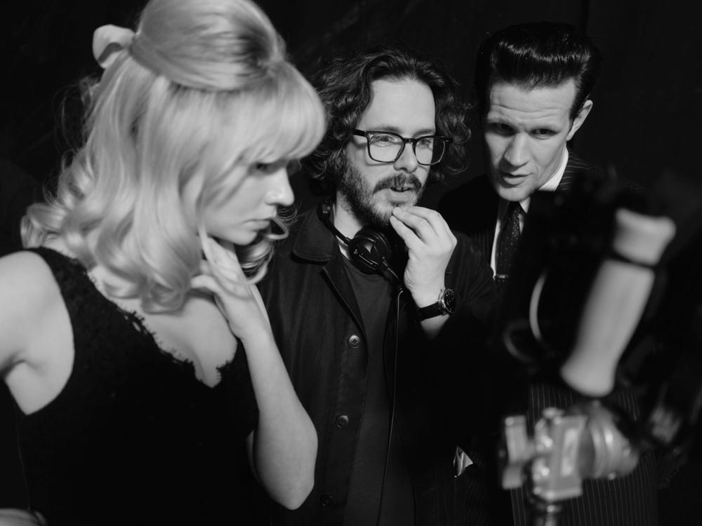 Edgar Wright (center) works with actor Anya Taylor-Joy and Matt Smith on the set of <em>Last Night in Soho.  </em>