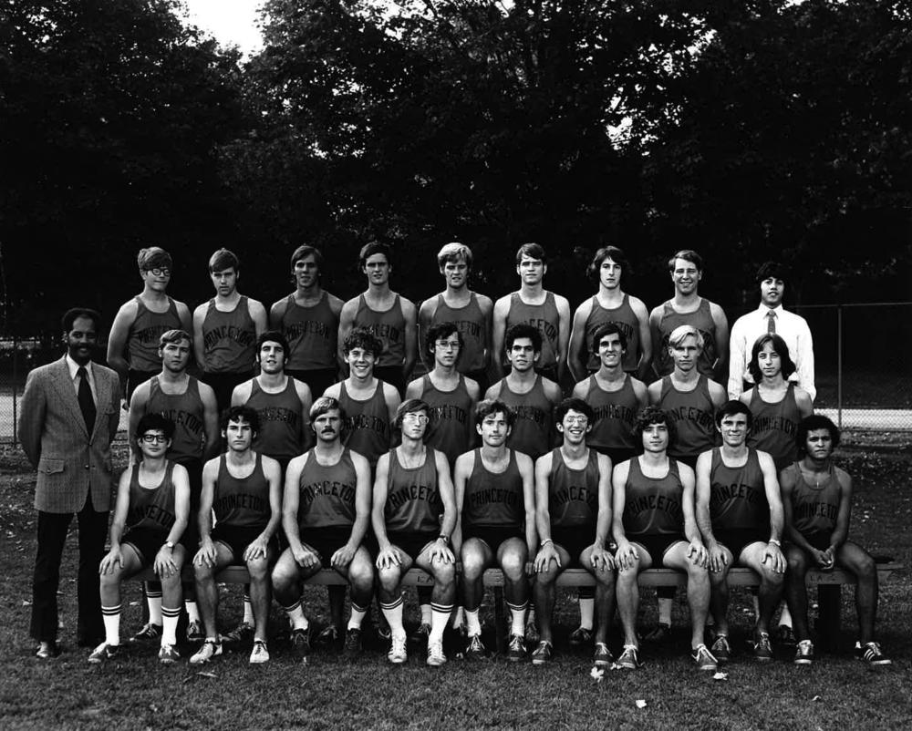 Princeton's cross-country team in 1972. Isenberg is in the front row, first on the left. Trachtenberg is in the second row, fourth from right.