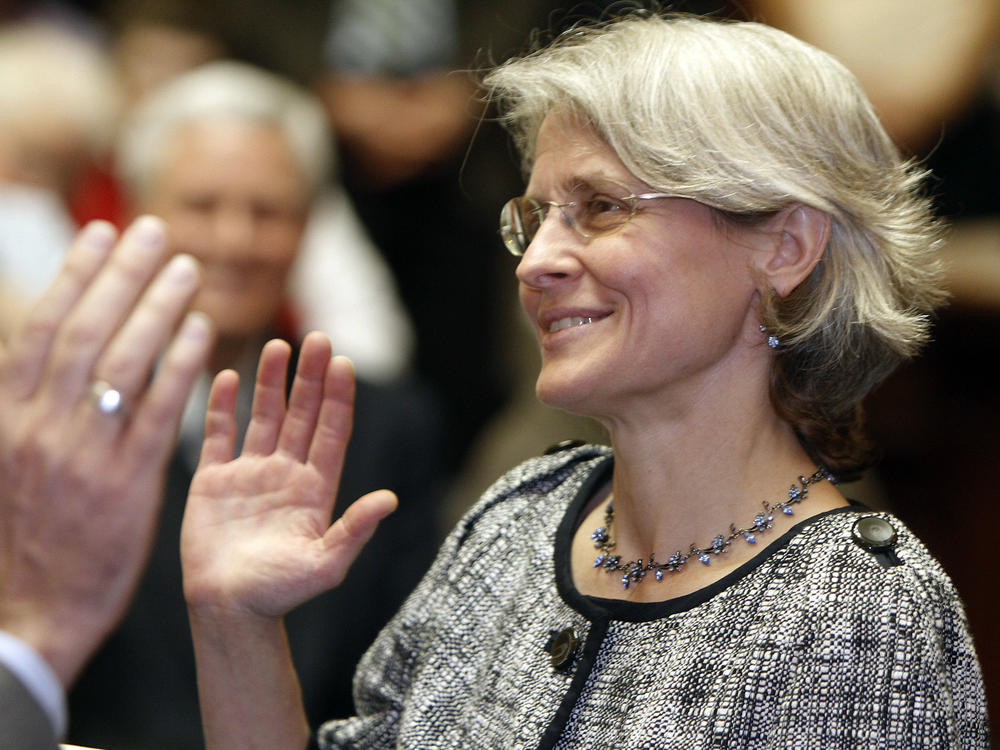 Vermont Supreme Court Justice Beth Robinson takes the oath of office on Monday, Nov. 28, 2011, in Montpelier, Vt. The U.S. Senate confirmed her nomination to the Second Circuit Court of Appeals on Monday.