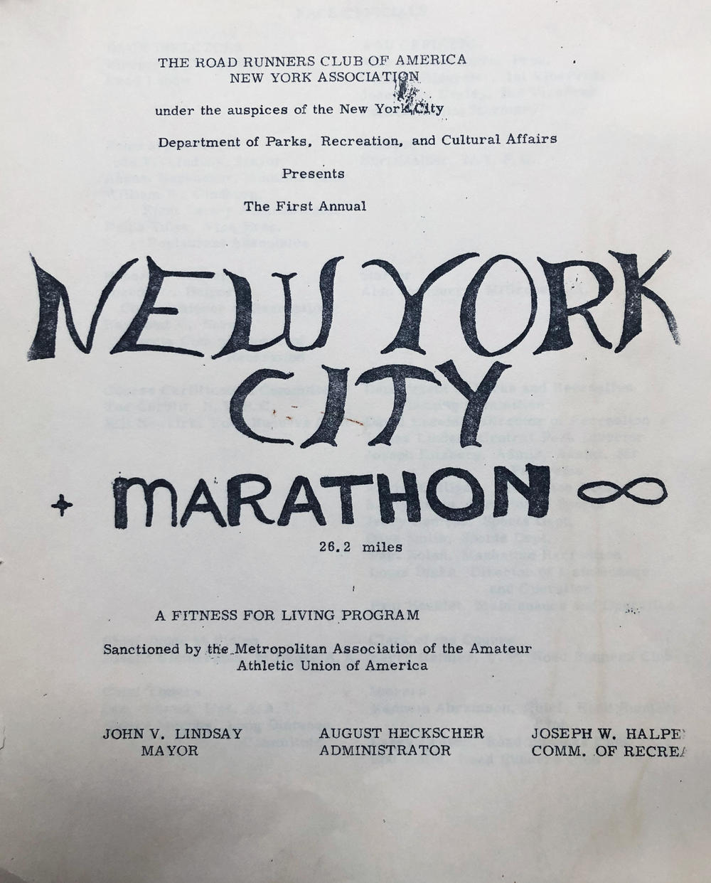 The program cover for the 1970 NYC Marathon.