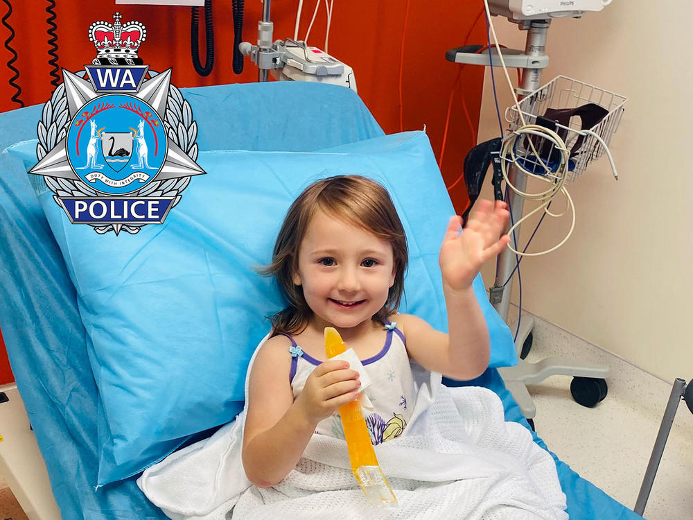 Cleo Smith, 4, is safe in a hospital in Carnarvon, Australia, on Wednesday. Police rescued her in an early morning house raid more than two weeks after she first went missing.