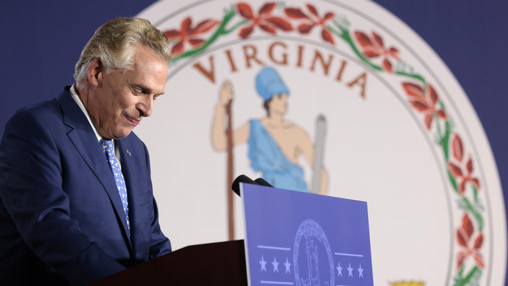 Democratic gubernatorial candidate and former Virginia Gov. Terry McAuliffe speaks at an election night rally Tuesday in McLean.