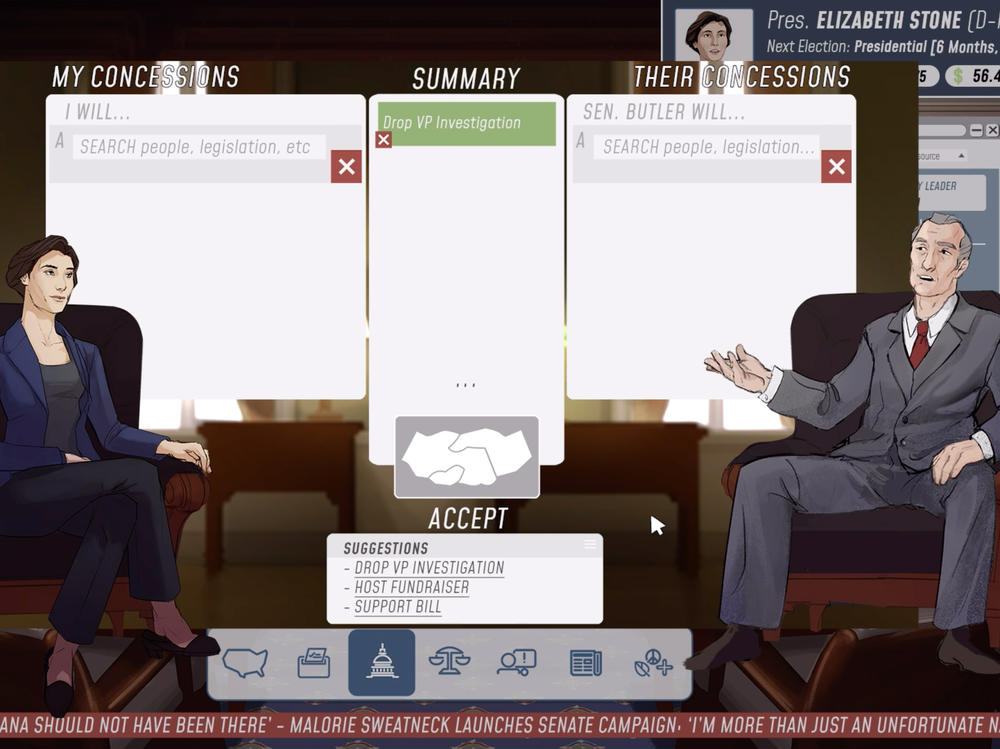 A screenshot from the forthcoming strategy simulation game, Political Arena.
