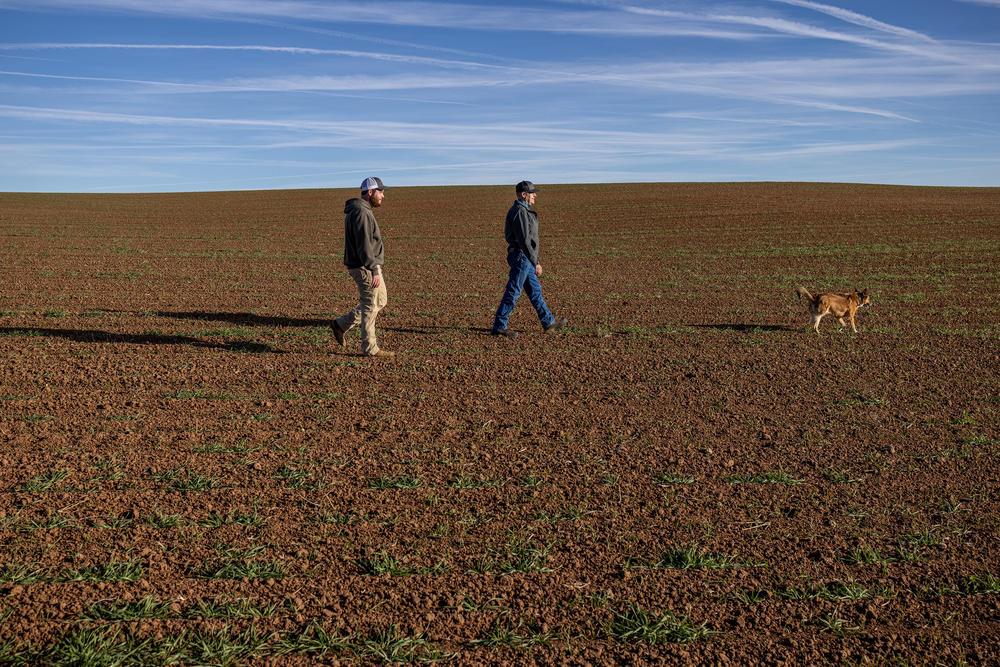 Landan Wilson walks with his father Brian Wilson in Pleasant View, Colo.