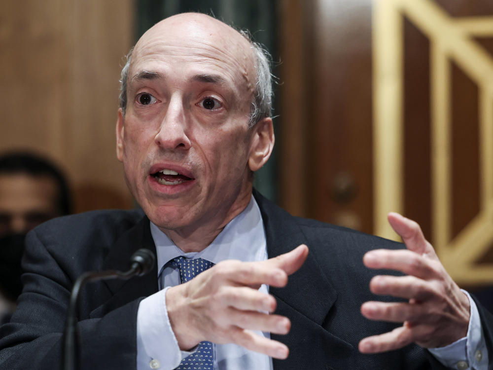 Securities and Exchange Commission Chairman Gary Gensler speaks during a Senate Banking, Housing, and Urban Affairs Committee hearing on Sept. 14 in Washington, D.C. Gensler is likely to be a vital voice in shaping regulation for cryptocurrencies.