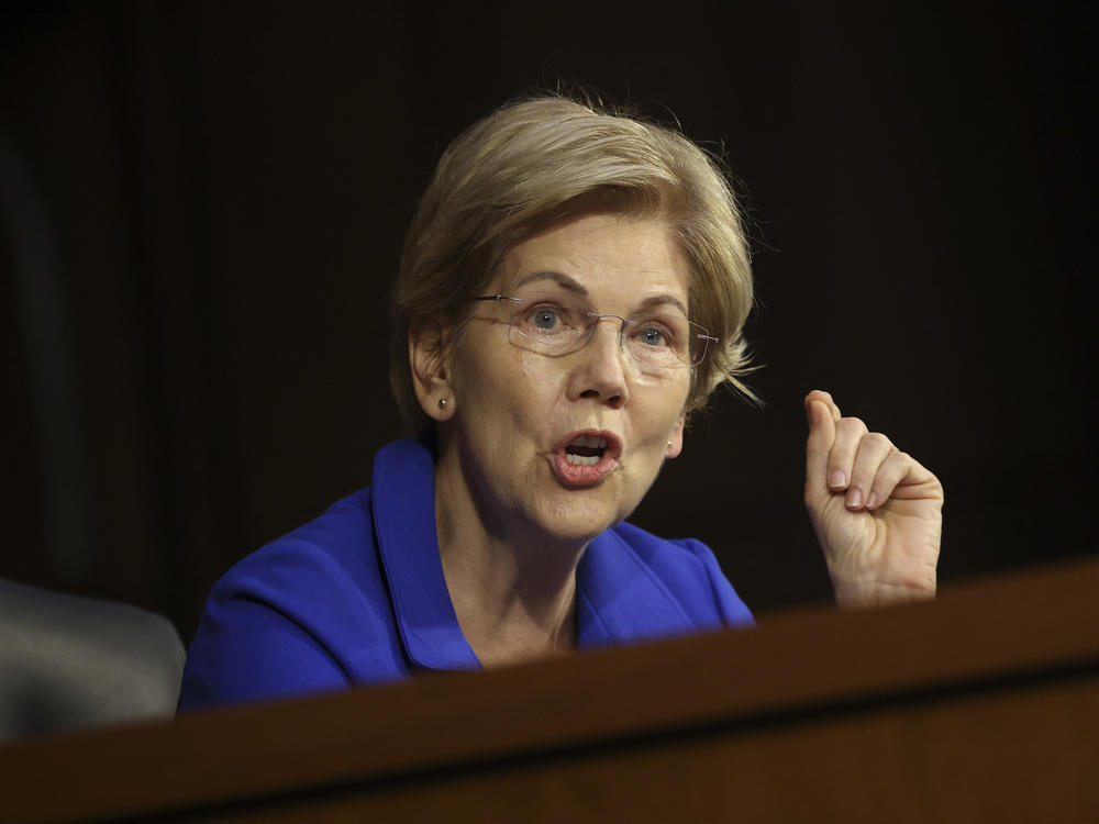 Sen. Elizabeth Warren, D-Mass., speaks during a Senate Armed Services Committee meeting on Sept. 28. Warren has called for stronger regulation for cryptocurrencies.