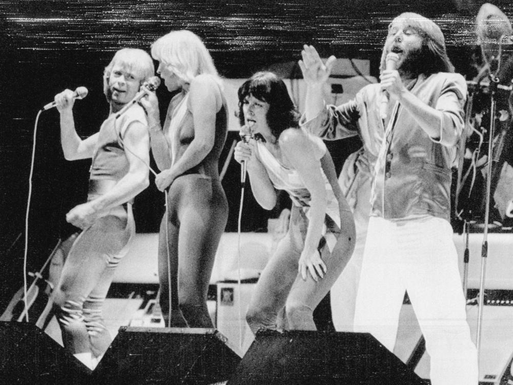 ABBA, on stage at Paramount Theater in Portland. The group's new album, <em>Voyage</em> is out Nov. 5.