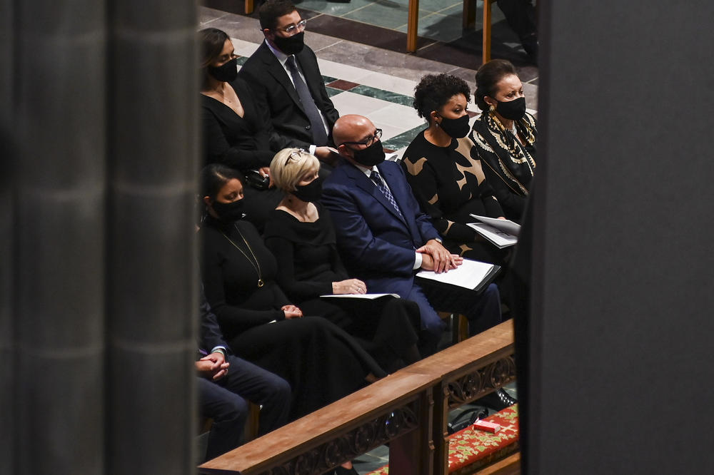 Collin Powell's family attend his funeral service. Powell's son Michael remembered his father in his tribute as 