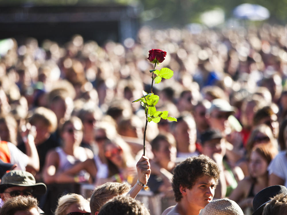 Fans pay their respect as Patti Smith performs in Roskilde, Denmark on July 1, 2010 in memory of the nine people who died during a Pearl Jam concert at the 2000 Roskilde Festival.