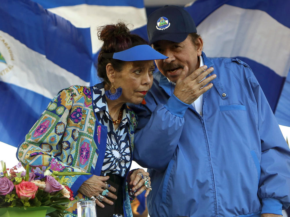 Nicaragua's President Daniel Ortega and his wife, Vice President Rosario Murillo, lead a rally in the capital Managua in 2018.