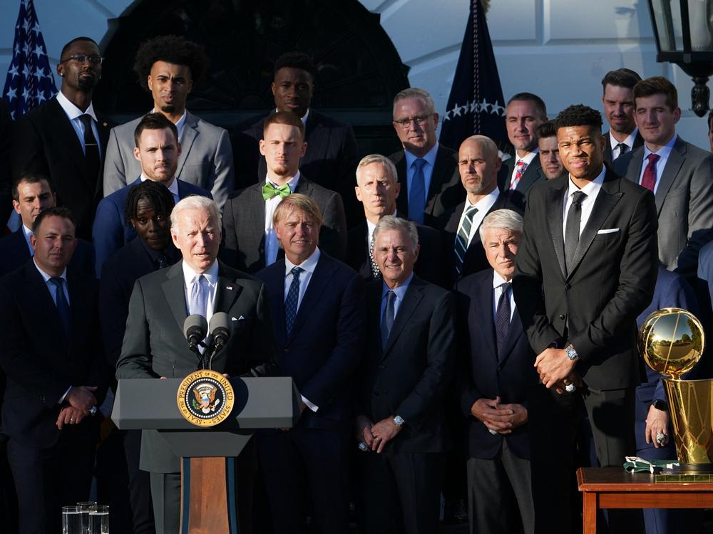 President Biden welcomed the Milwaukee Bucks to the White House, the first NBA champions to visit there in five years.