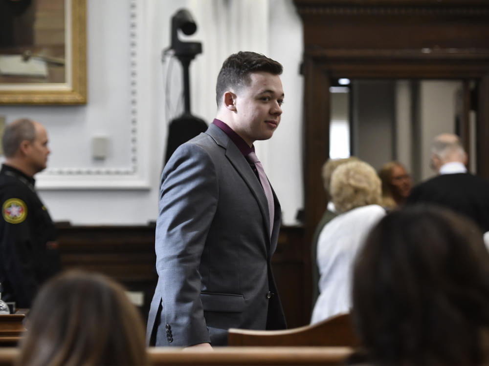 Kyle Rittenhouse returns to the courtroom after a break during his trial at the Kenosha County Courthouse on November 9, 2021 in Kenosha, Wisconsin.