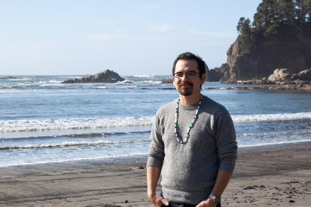 Peter Hatch, a member of the Confederated Tribes of Siletz, says he explored the relationship between otters and his people after learning the Chinook name for them, 