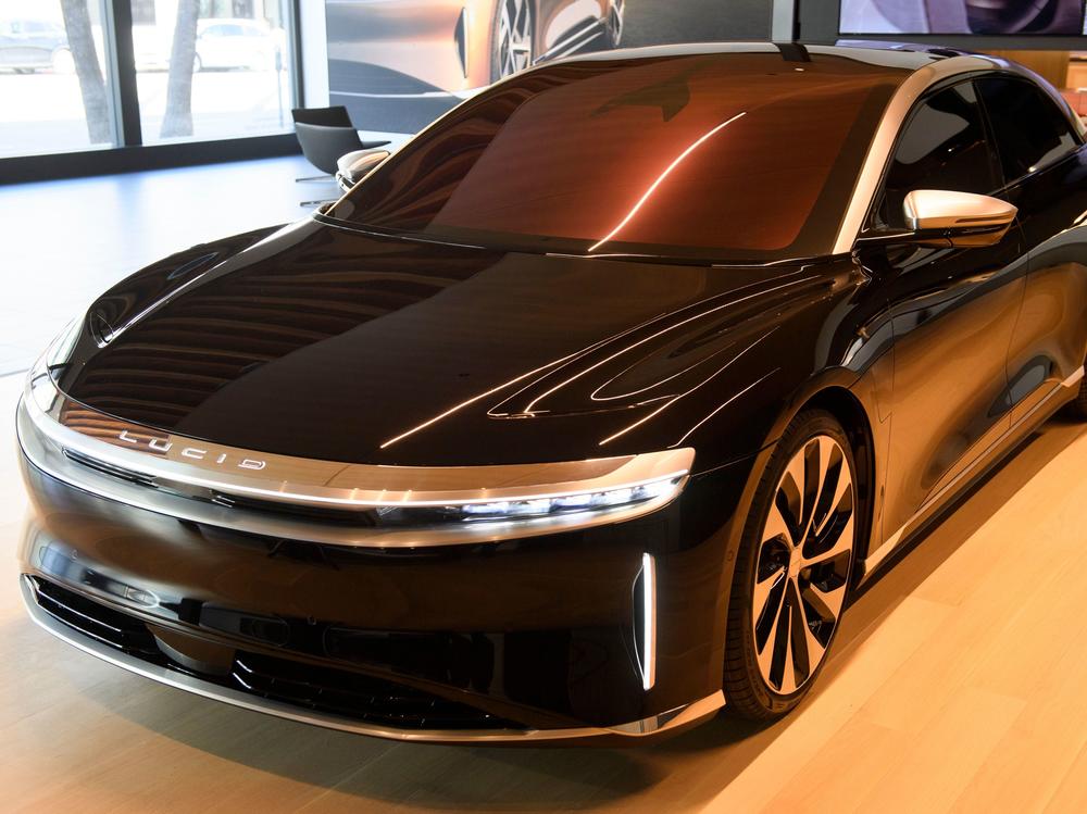 A Lucid Air Grand Touring electric luxury car is displayed at Lucid Motors' studio and service center in Beverly Hills, Calif., on Feb. 25. Lucid is another electric startup attracting a lot of buzz.