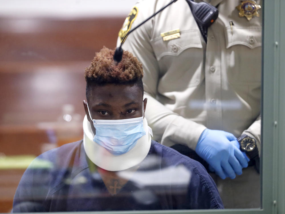 Former Las Vegas Raiders wide receiver Henry Ruggs III makes an initial appearance in Las Vegas Justice Court in Las Vegas, Wednesday, Nov. 3, 2021. Ruggs is facing charges relating to a fiery vehicle crash in Las Vegas that left a woman dead and Ruggs and his female passenger injured.