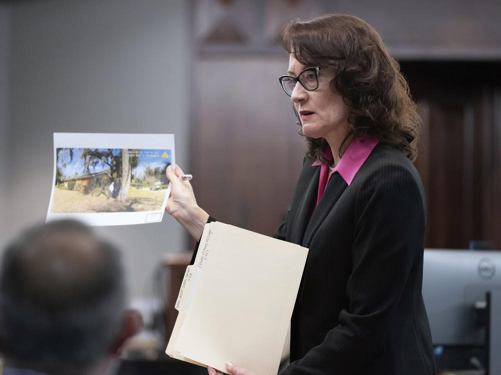 Prosecutor Linda Dunikoski shares evidence at the Glynn County Courthouse on Monday. Prosecutors made their case during the first week of testimony in the trial.