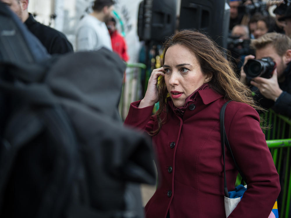 Stella Moris, fiancée of WikiLeaks founder Julian Assange, arrives at the High Court of England and Wales, in London, last month.