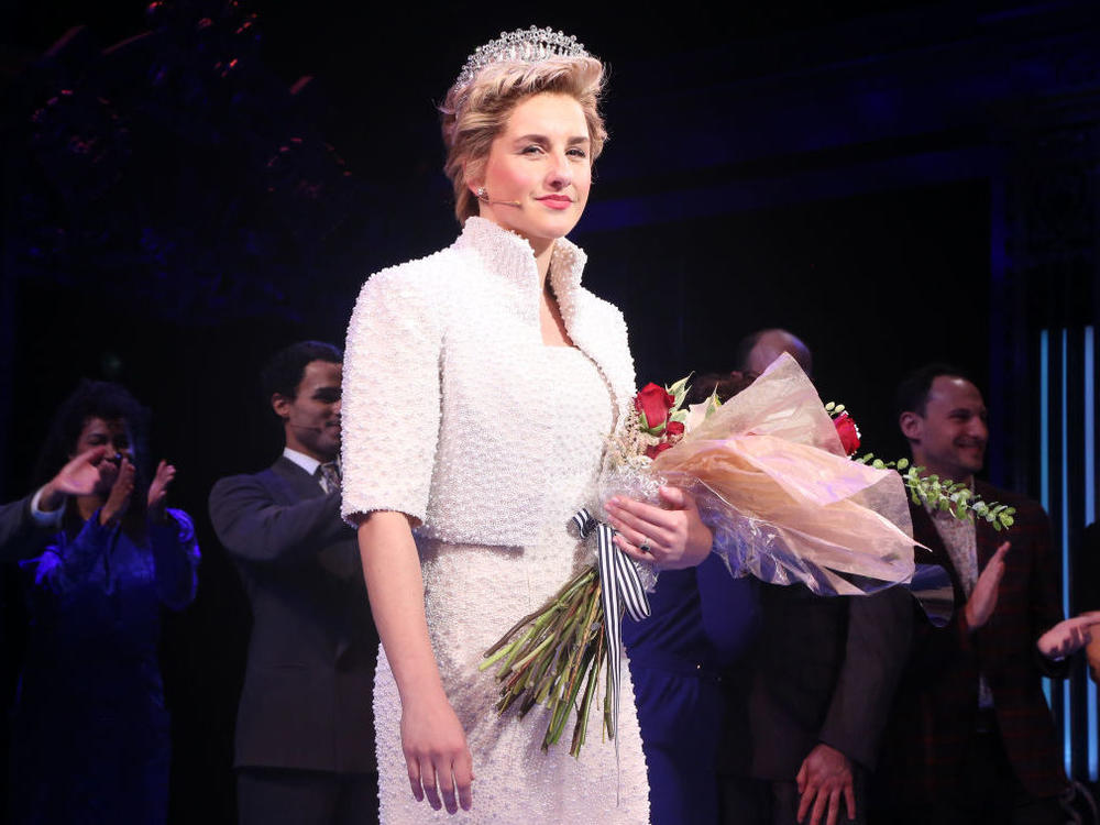 Jeanna de Waal, taking a bow after a Nov. 2 performance of <em>Diana: The Musical</em>, with costumes by William Ivey Long.