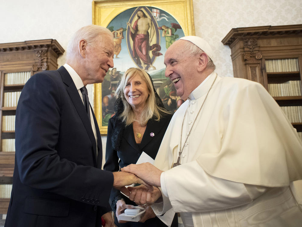 Pope Francis meets with President Biden during an audience at the Apostolic Palace on Oct. 29 in Vatican City. The pope is urging action against climate change.