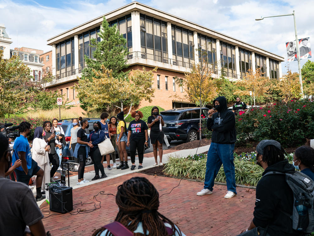 Howard University students gathered on campus to protest poor housing conditions and what they said was mistreatment by the university administration in Washington, D.C., on Oct. 25.