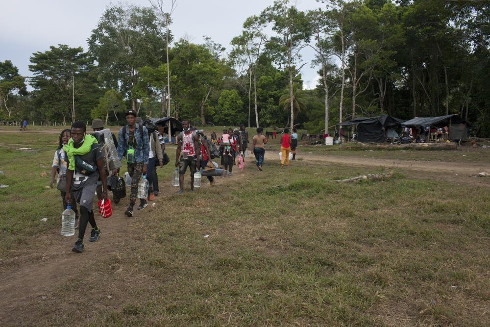 Haitian migrants at the beginning of their journey through the Darién Gap. So far this year more than 100,000 migrants have walked across the Darién Gap, according to the U.N. migration agency.