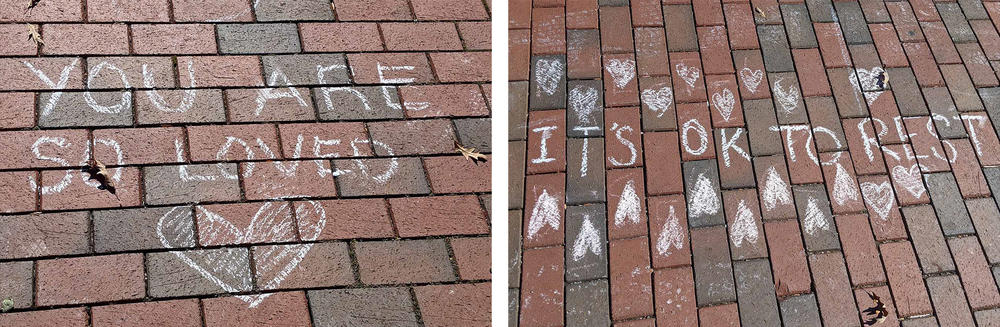 UNC students wrote messages in chalk outside the student union reminding peers 