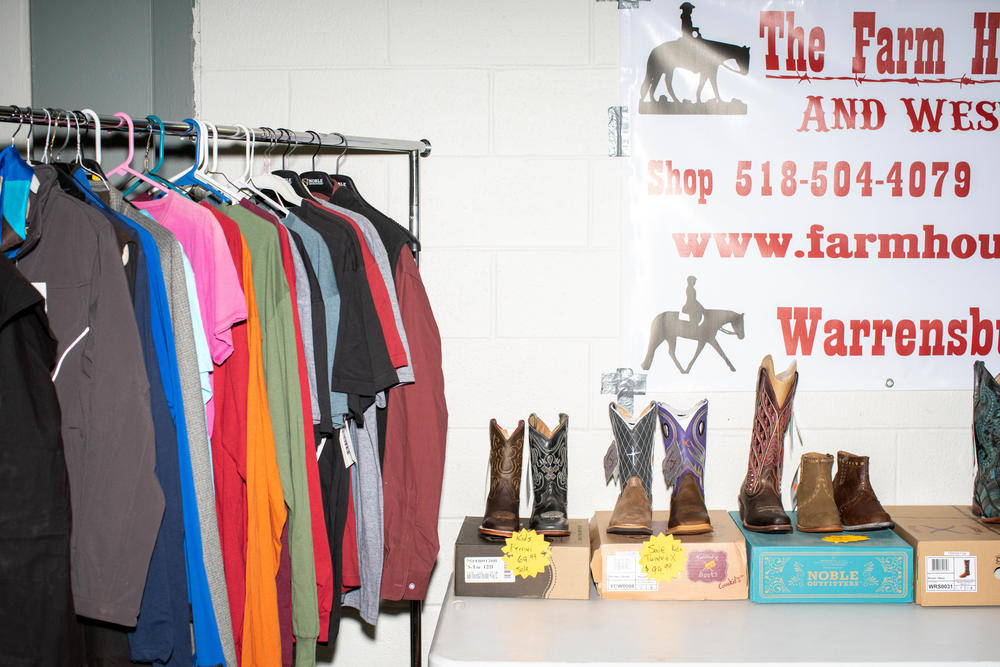 Cowboy boots for sale at The Farm House Tack Shop booth at the Adirondack Stampede in the Cool Insuring Arena in Glens Falls, New York.
