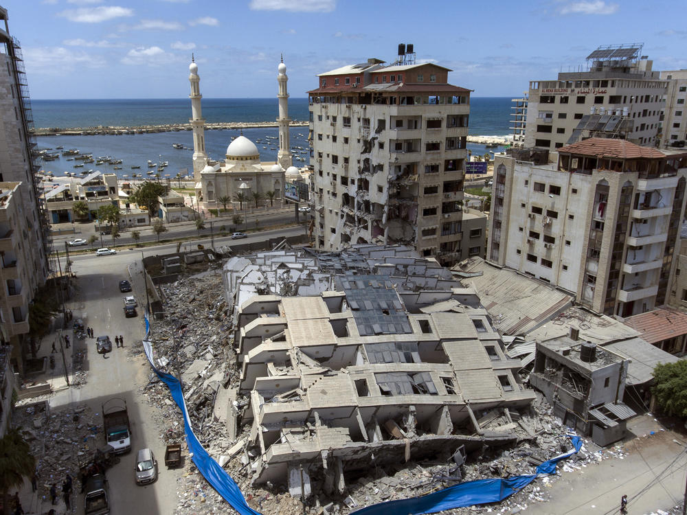 The remains of a building are seen after an Israeli airstrike destroyed it in Gaza City, May 22.