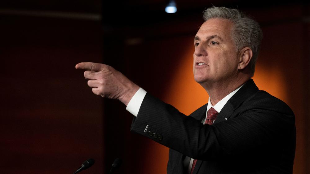 House Minority Leader Kevin McCarthy, R-Calif., speaks during his weekly press conference on Capitol Hill on Thursday.