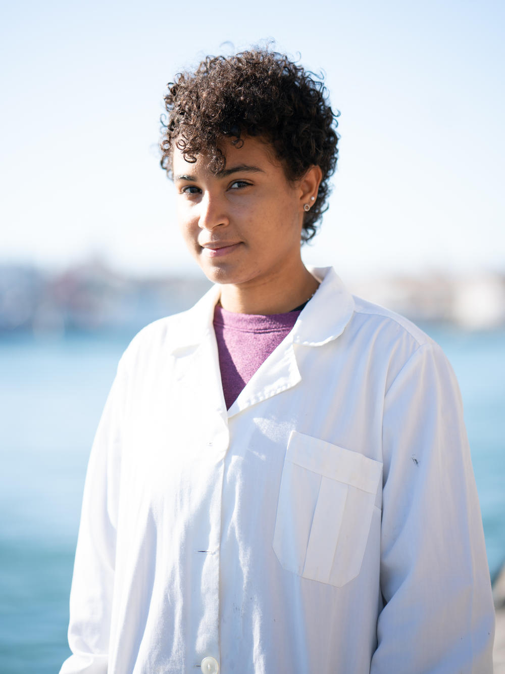 Manon Museux, 22, works as an intern with the quality control of the fish coming into the port in Peniche, Portugal.